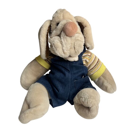 Vtg Ganzbros Wrinkles the Dog Large Plush 18" Hand Puppet Overalls - Picture 1 of 13